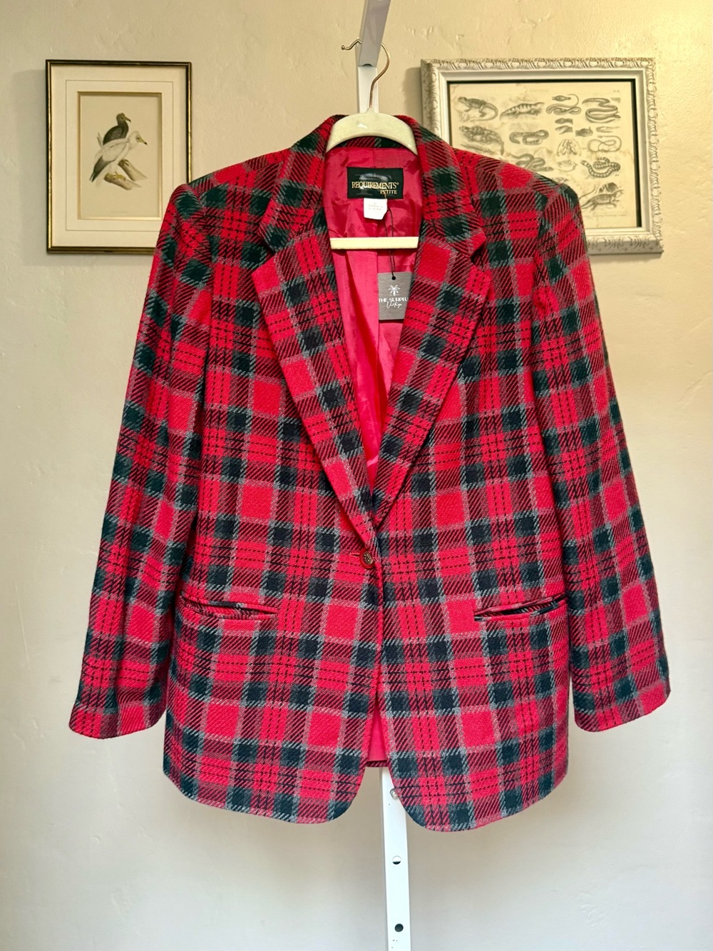 Vintage 90s Requirements Red & Black Plaid Wool Blazer Jacket Size 10P
